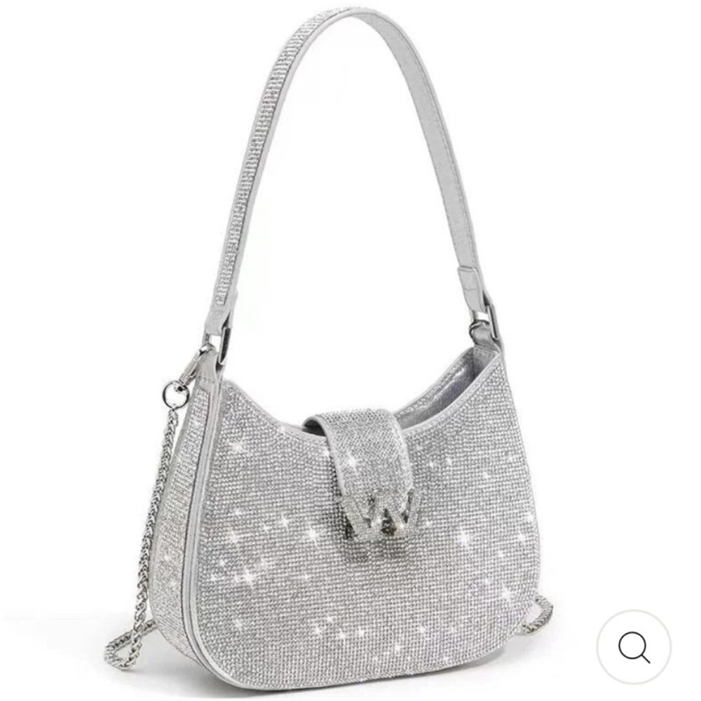 Bling Bling Handbag & Removable Silver Chain Crossbody Strap